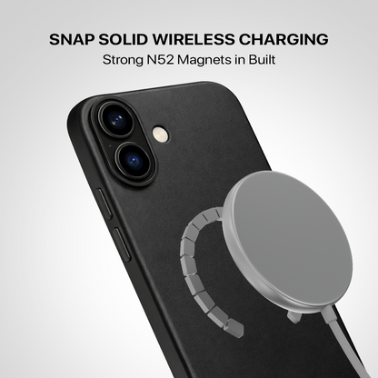 Signature Leather Magsafe Case - Iphone 16  (Royal Black)