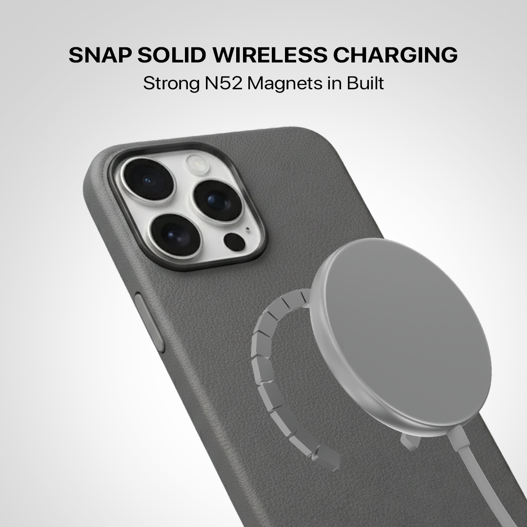 Signature Leather Magsafe Case - Iphone 15 Pro (Graphite Grey)